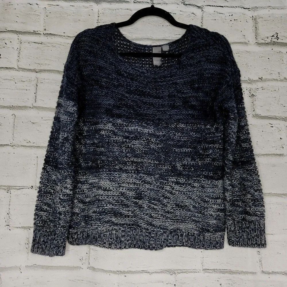 Anthroplogie Quinn Blue Gray Ombre Open Knit Long-Sleeved Sweater Size Small